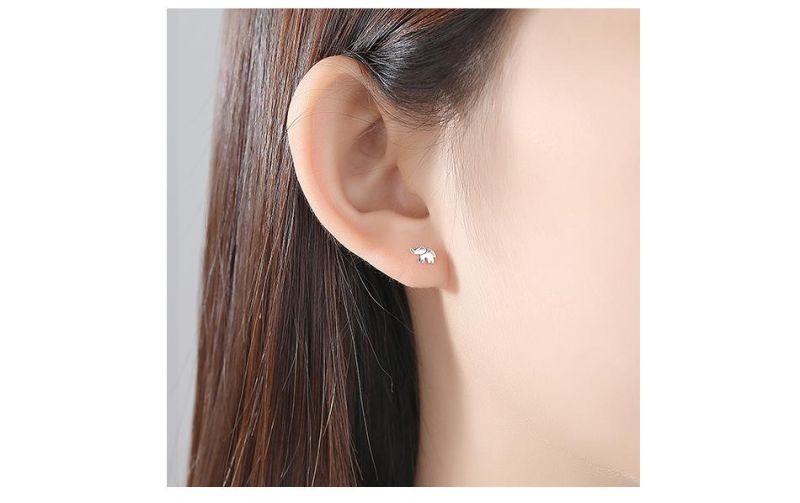 Mother-Child Elephant Design Sliver and Gloden Ear Stud