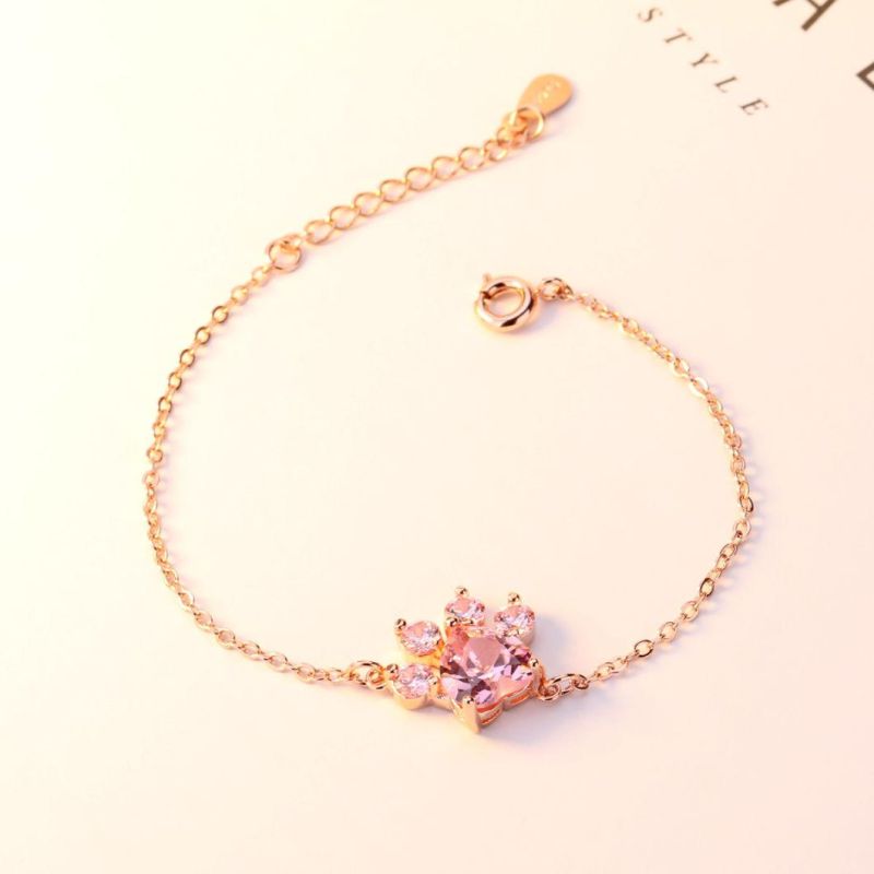 Pink Diamond Footprint Bracelet Rose Gold Plated Hand Jewelry