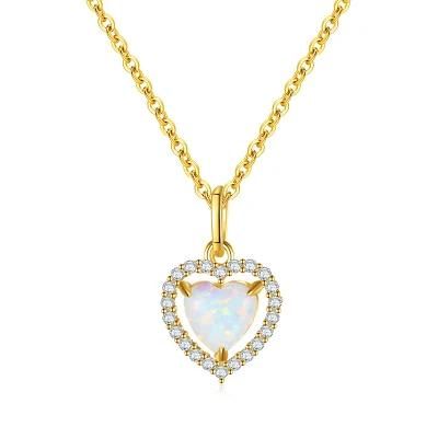 925 Silver Jewelry Opal Stone Heart Pendant Necklace Women Zircon Light Luxury Wedding 14K Gold Plated Jewelry