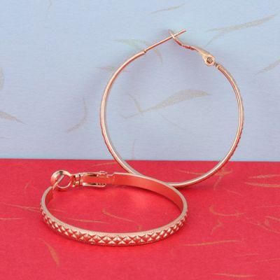 Fashion New Personality Big Geometric Circle Earring Jewelry Large Gold Plated Rhombus Pattern Round Big Hoop Earrings for Women