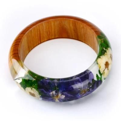 Dried Flower Resin Wood Handmade Bracelet for Women