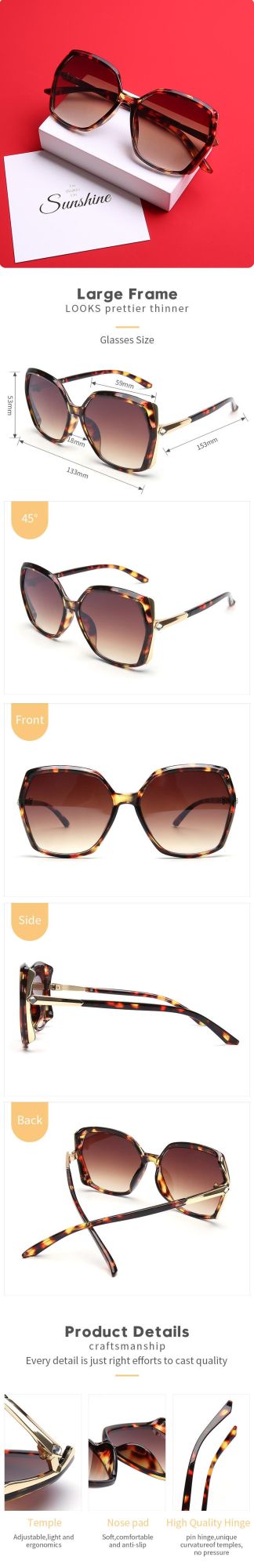 Fashion Europe and The United States Men Women Big Square Frame Trendy Oversized Shades Sun Glasses Sunglasses