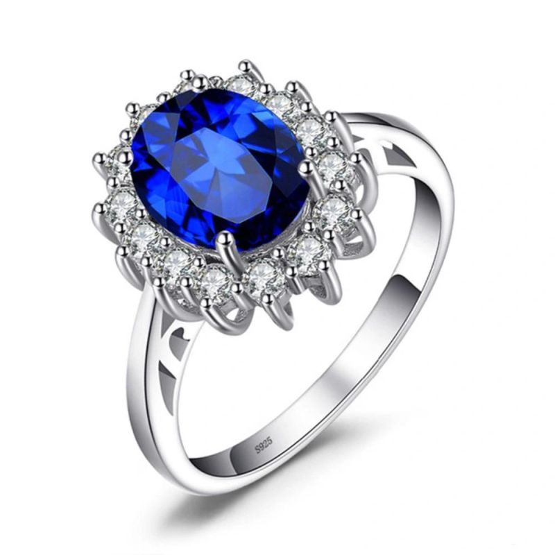 Women Jewelry Blue Sapphire Gemstone Ring 925 Sterling Silver Ring