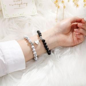 2021 Fashion 2PCS/Set Lovers Distance Natural Stone Heart Magnetic Beaded Bracelet