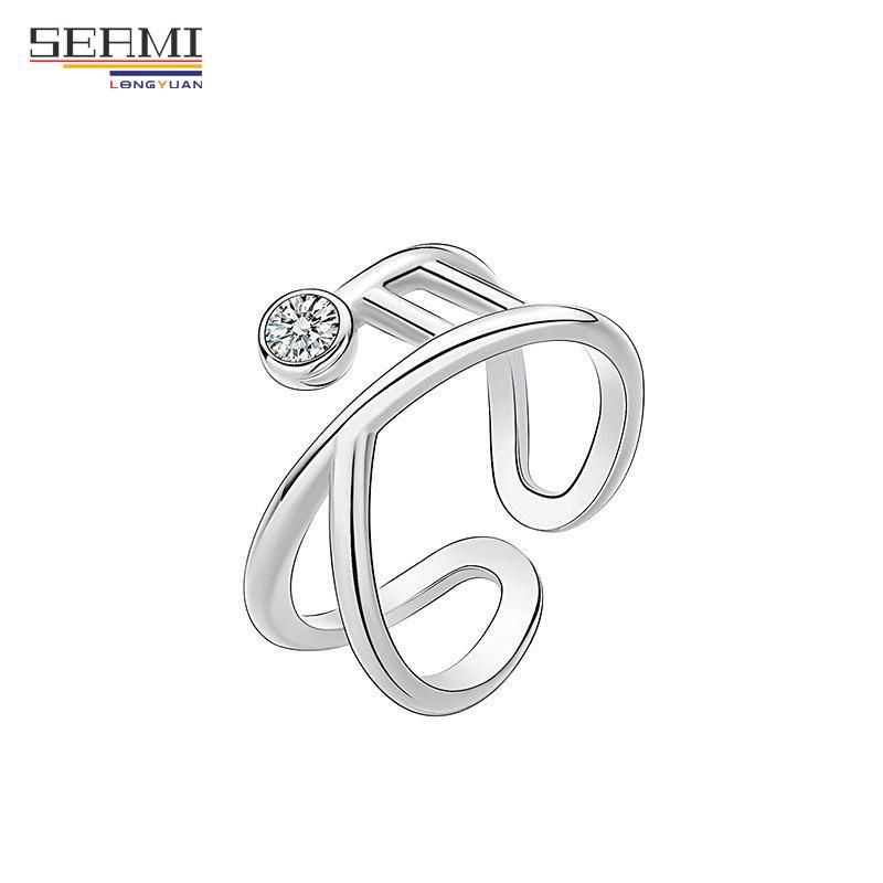 S925 Silver Ring Female Ins Design Texture Geometric Opening Ring