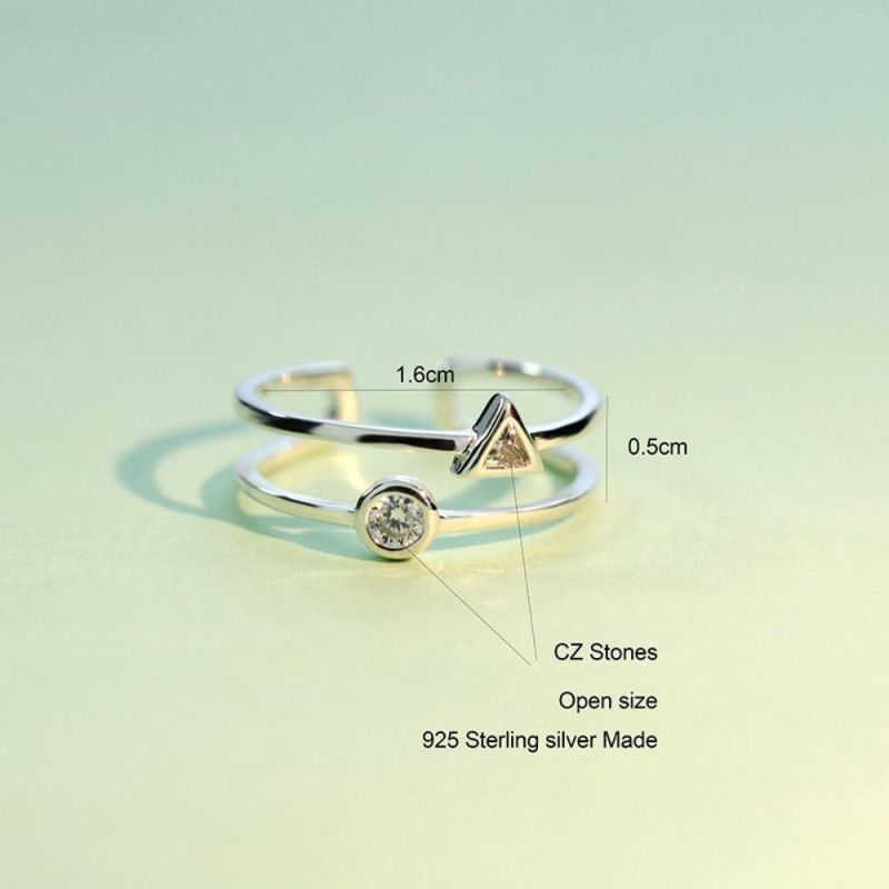 925 Sterling Silver Ring Double Layer Round Triangle CZ Adjustable Ring for Women S925 Ring Jewelry