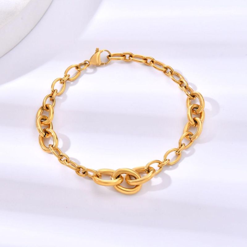 Fashion 316L Stainless Steel Not Allergic Vintage Thick Gold Color Bracelet for Women