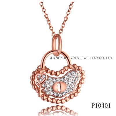 Rose Gold Plating Heart Lock&#160; Perle Effect&#160; Silver Pendant