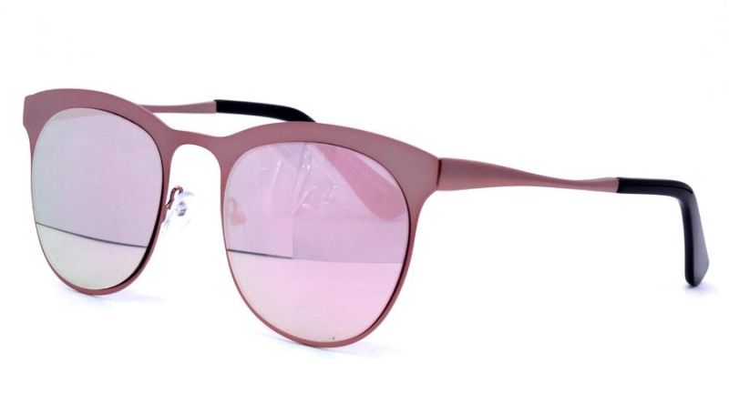 Classic Roundish Shape with Half Top Metal Frame Design Scream Chic Stainless Steel Women Sunglasses