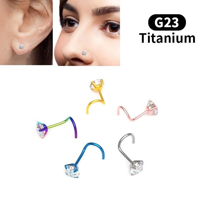 20g Titanium 1.5mm 2mm 2.5mm 3mm 3.5mm 4mm Round Diamond CZ Nose Screw Studs Rings Piercing Jewelry