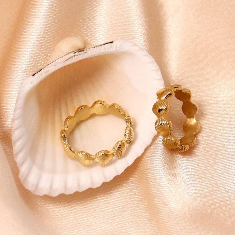 18K Gold PVD Plated 316L Stainless Steel Rings Finger Chunky Wedding Statement Jewelry Shell Freshwater Pearl Zircon Ring