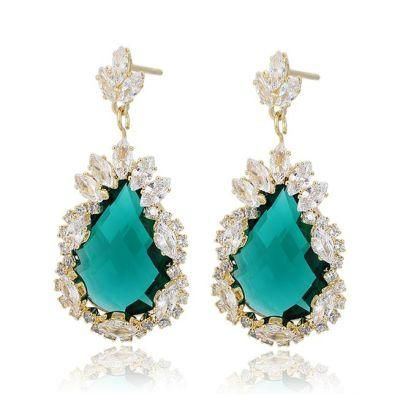 Jewelry Fashion Elegant Exquisite Crystal 14K Gold Synthetic CZ Ladies Pendant Earrings