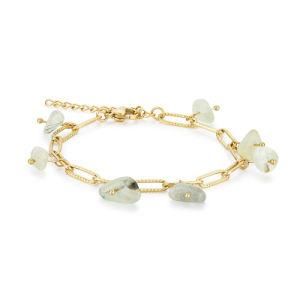 Women Jewelry Stainless Steel Paper Clip Chain Irregular Natural Stone New Jade Bracelet