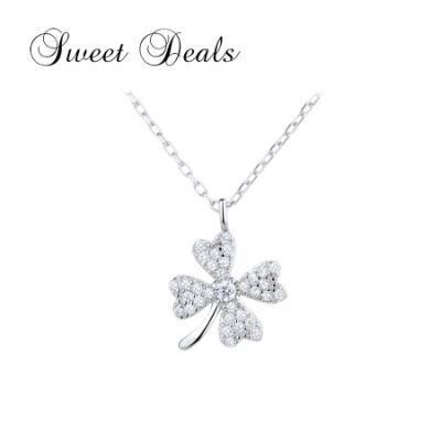 Fashion S925 Sterling Silver Necklace Full of Diamonds Four Leaf Clover Pendant