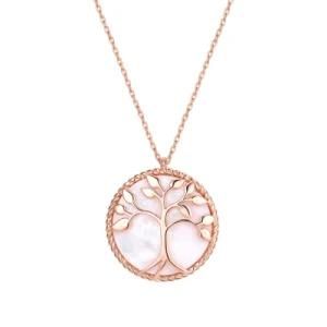 Fashion Jewelry Gold Plated Tree of Life Pendant Mother of Pearl Shell Tree Brass Chain Necklace