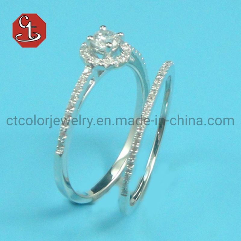 Special Simple Rhodium 2PCS Bridal Ring Sets Romantic Proposal Wedding Rings For Women Trendy Round Stone Setting Wholesale