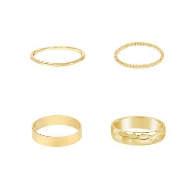 Simple Style Punk Unisex Top Quality 100% Pure 9K 14K 18K Solid Plain Gold Hammered Surface Ring Jewelry