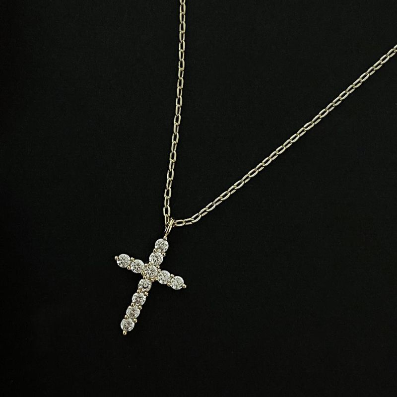 2022 Custom Simple 925 Sterling Silver 3A Cubic Zirconia Jewelry Dainty 18K Gold Plated Chain Cross Pendant Necklaces for Women