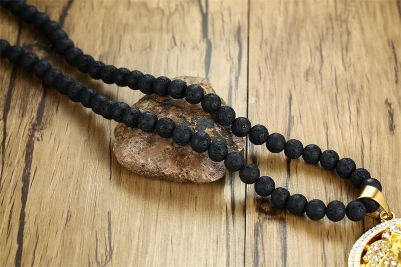 Handmade Beads Chain Mens Lion Head Pendant Necklace for Men and Women