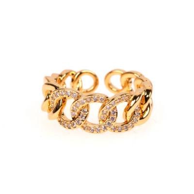 New Fashion Cuban Link 18K Gold Plated Hip Hop Customized Ring with Zirconia Stones