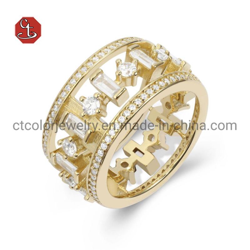 Costume jewelry ring 925 silver Big plain gold plated open Ring