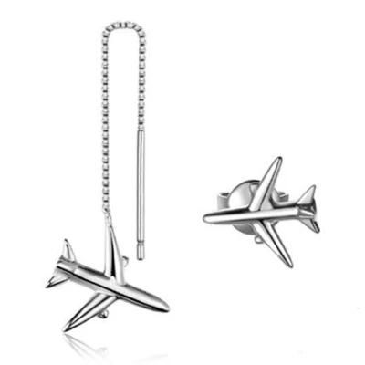 925 Sterling Silver Earrings Asymmetric Airplane Thread Earrings Stud Plain Jewelry Wholesale