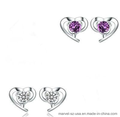Fashion Jewelry Zircon Heart Stud Earrings 925 Sterling Silver Earrings