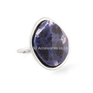 Retro Vintage Natural Stone Blue Ring Fashion Jewelry Antique Silver Plated Alloy Rings for Men and Women