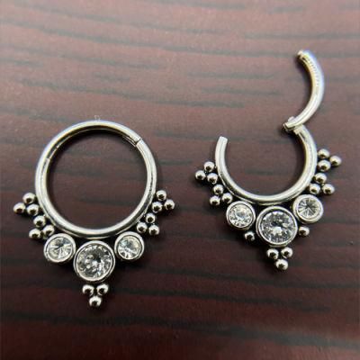 New Design 316L Stainless Steel Hinged Segment Clicker Ring Body jewelry Bezel Setting 5A Zirconia Steel Piercing