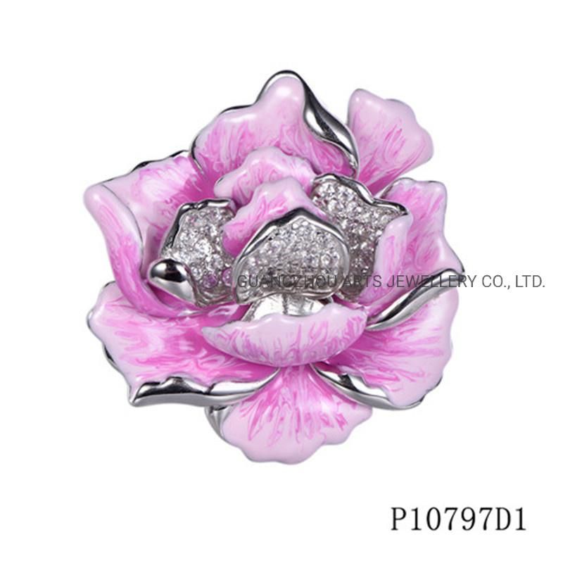 Wholesale 925 Sterling Silver Delicate Enamel Painted Flower with Czs Pendant