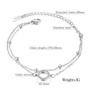 Fashion Adjustable Double Chain Zircon Round Pendant &#160; Stainless Steel Women Bracelet