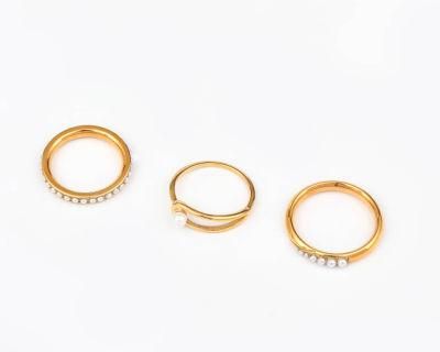 Fashion Light Luxury Jewelry waterproof 18K Gold Plated Stainless Steel Pearl Rings for Gril Gift