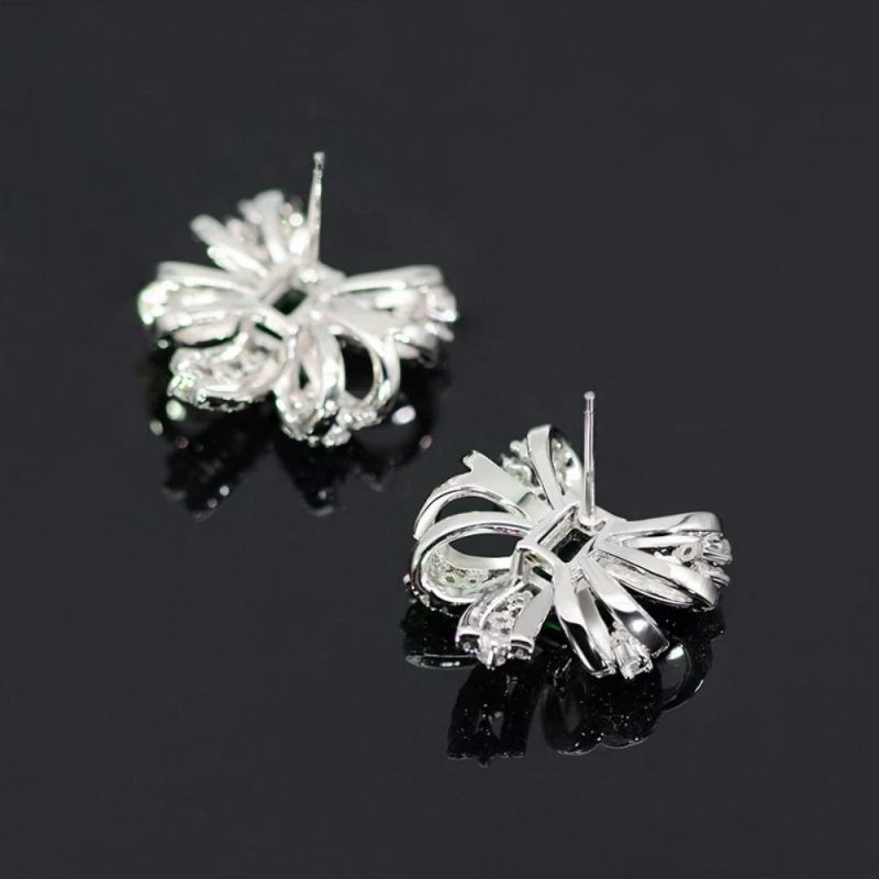 Fashion Accessories 2022 Luxury 925 Silver Jewelry Emerald Gift Bow Knot Style Earrings