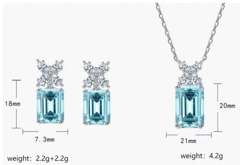 New Arrival Elegant 925 Silver Jewelry 8*12 Aquamarine Gemstone Diamond Pendant Necklace