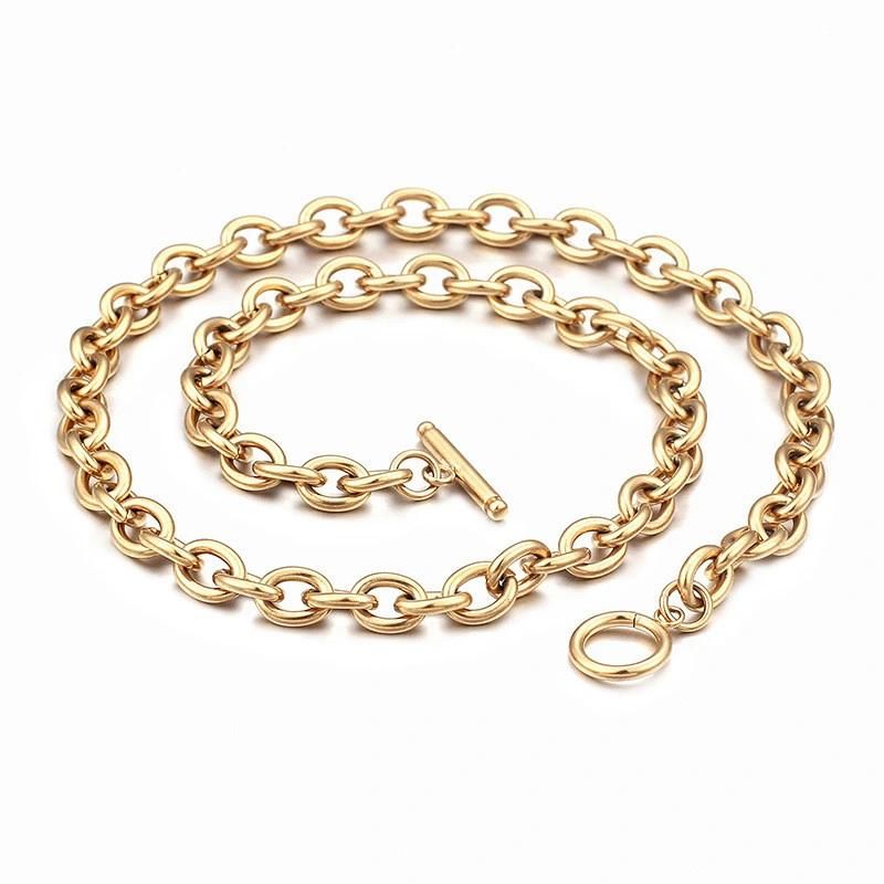 Stainless Steel O Chain Link Necklace with Ot Lock 18K Gold Plated for Women Men Jewelry