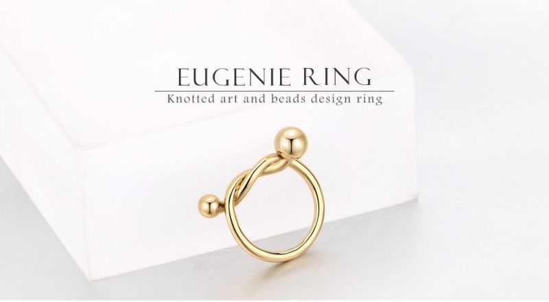 Knotted Art Shape and Beads Wedding Brass Ring