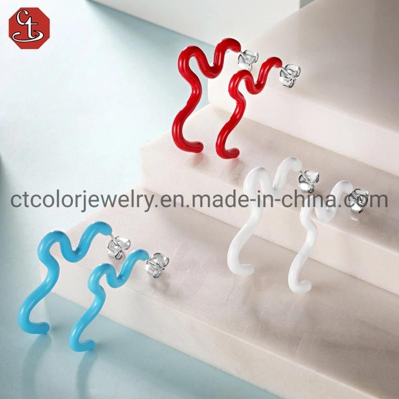 New Design Color Enamel Silver Earrings with Zircon Stone