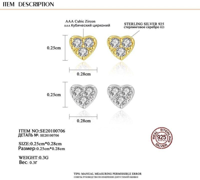 Cute Stub Earring for Women Heart Shaped Earrings with Crystals
