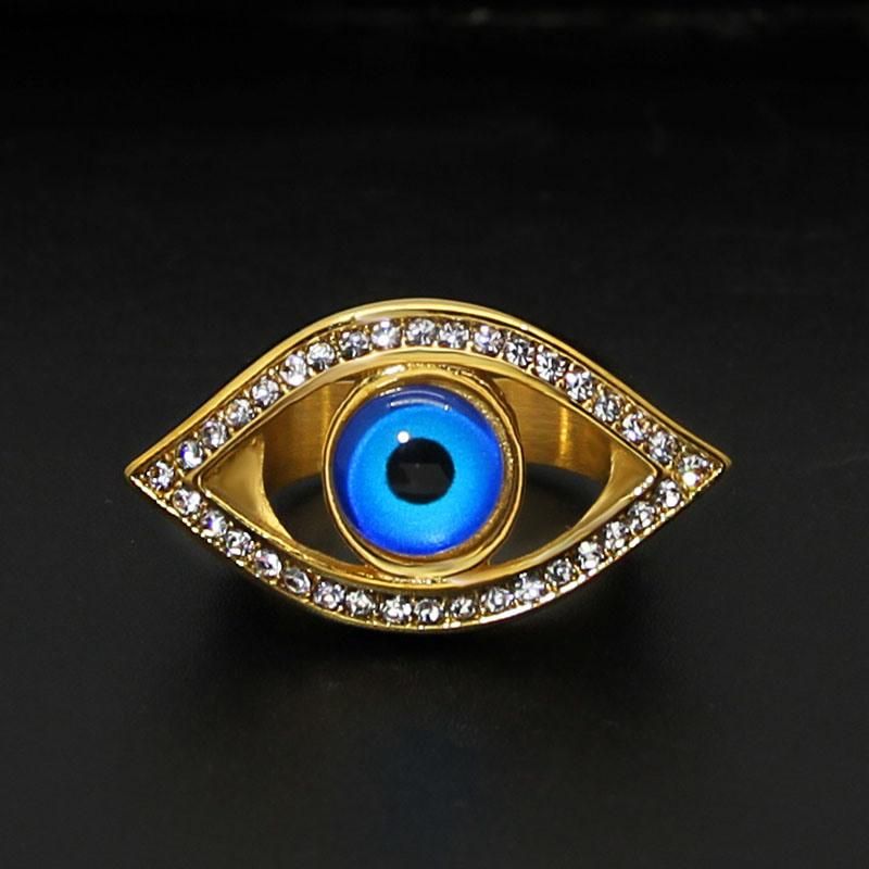 Fashion Stainless Steel Rhinestone Blue Angel Eye Ring Jewelry