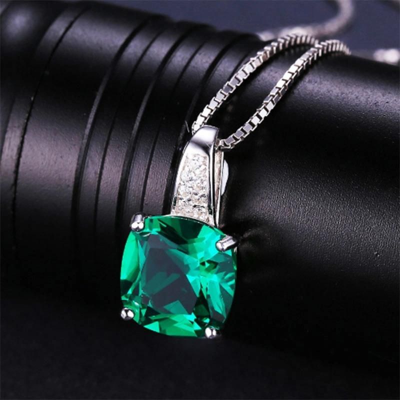 Wholesale 925 Sterling Silver Jewelry Created Emerald Pendant Necklace for Women
