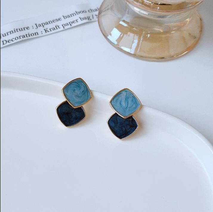 Drop Oil New Square Geometry Blue Earrings