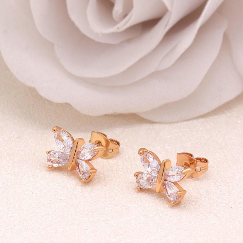 18K Gold Plated Simple White CZ Butterfly Stud Earring