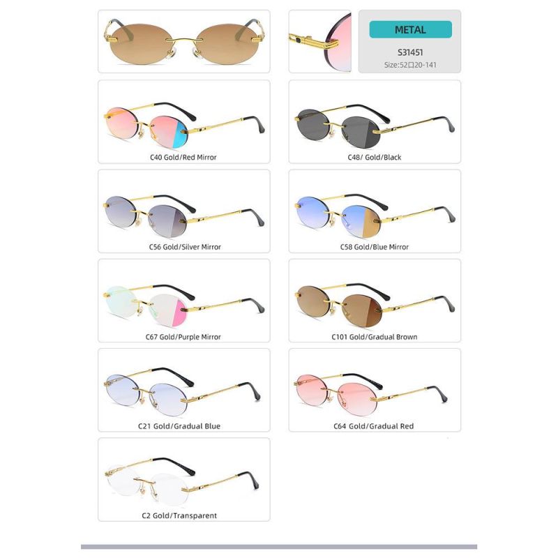 Fashion Metal Sunglasses Women Rimless Retro Small Round Sun Glasses Female Oculos 2021