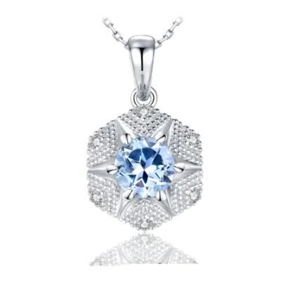 Gemstone Blue Topaz Pendant Necklace 925 Sterling Silver Fashion Jewelry for Women Wholesale