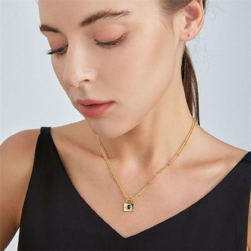High Quality 18K Gold Stainless Steel Lock Zircon Pendant Curb Chain Necklaces Personalized Necklace for Women Jewelry