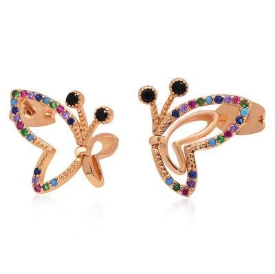 Fashion Jewelry Colorful CZ 18K Gold Plated Butterfly Zirconstuds Earrings