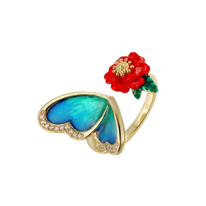 Young Girl′s blue Bufferfly 925 Silver Enamel Ring