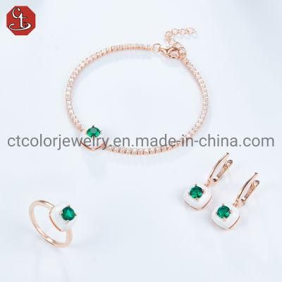 Fashion Jewelry 925 Silver Custom Green Corundum Gemstone Jewelry Set