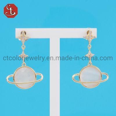 New 925 Sterling Silver Rings High Quality Round Shell Planet Design Earring For Women Original Fine Jewelry