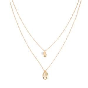 Gold-Plated Stainless Steel Double Layer Conch Shell Pearl Pendant Necklace